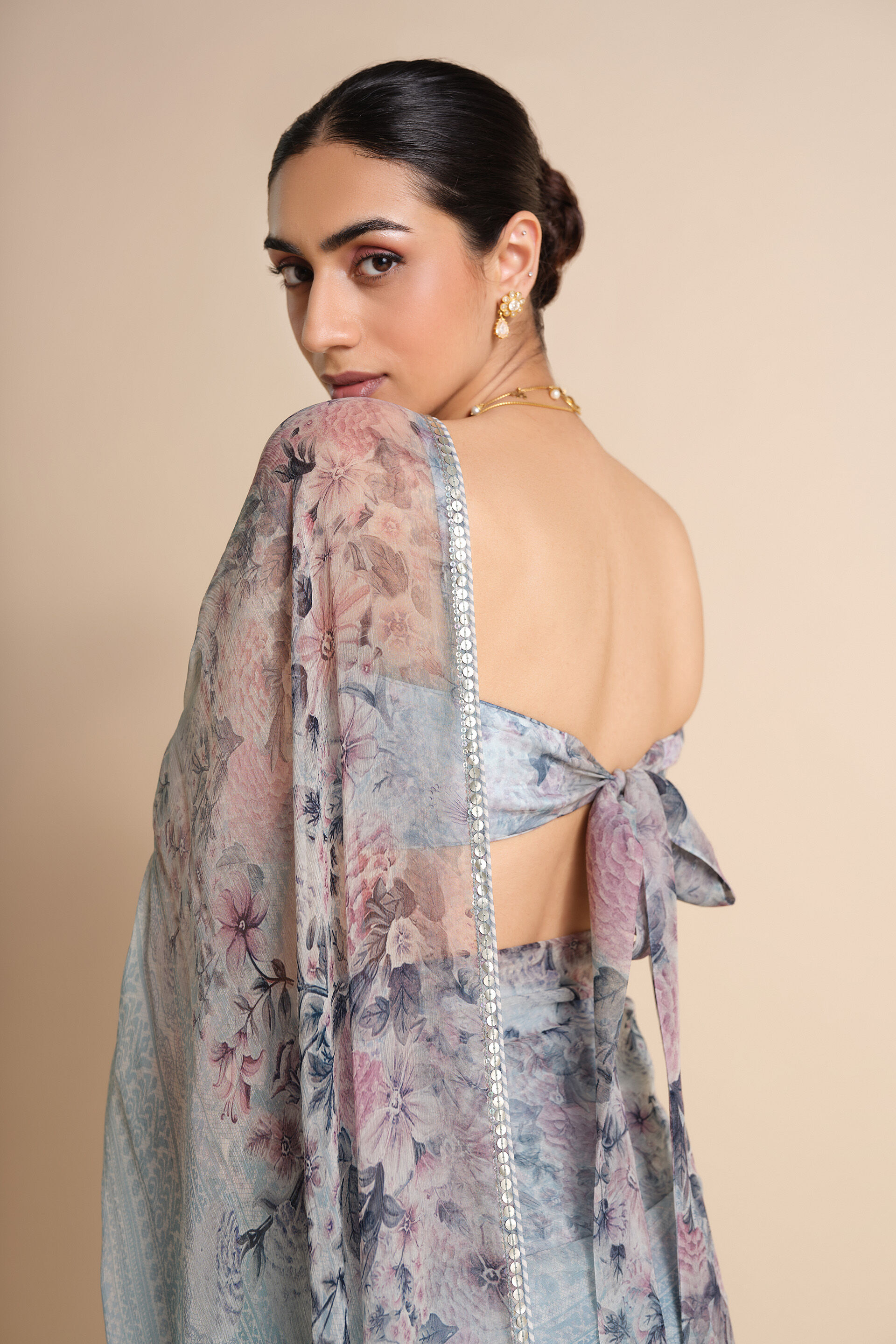 Flores Chiffon Saree - Powder Blue, Powder Blue, image 9